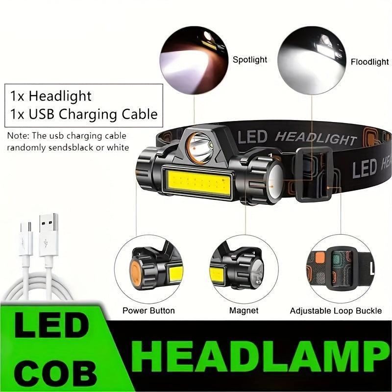 USB Charging Headlight - COB LED for Outdoor and Emergency Use