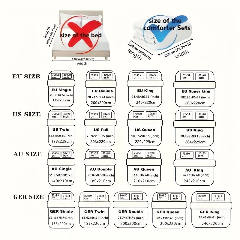 3pcs set (1 duvet cover, 2 pillowcases, no filling) - Polyester