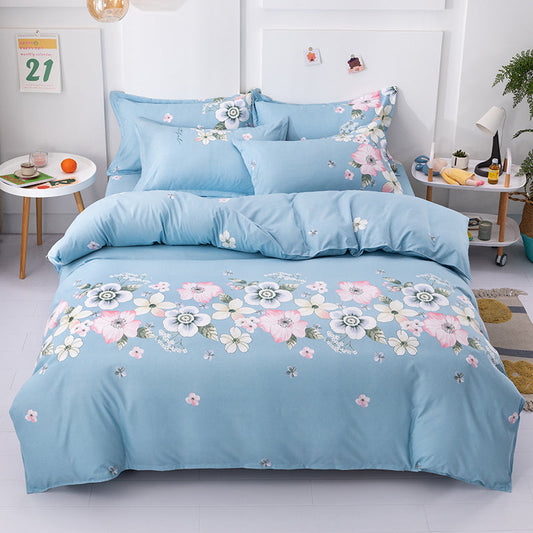 Skin-friendly floral bedding set in blue with zipper closure, all-season use.