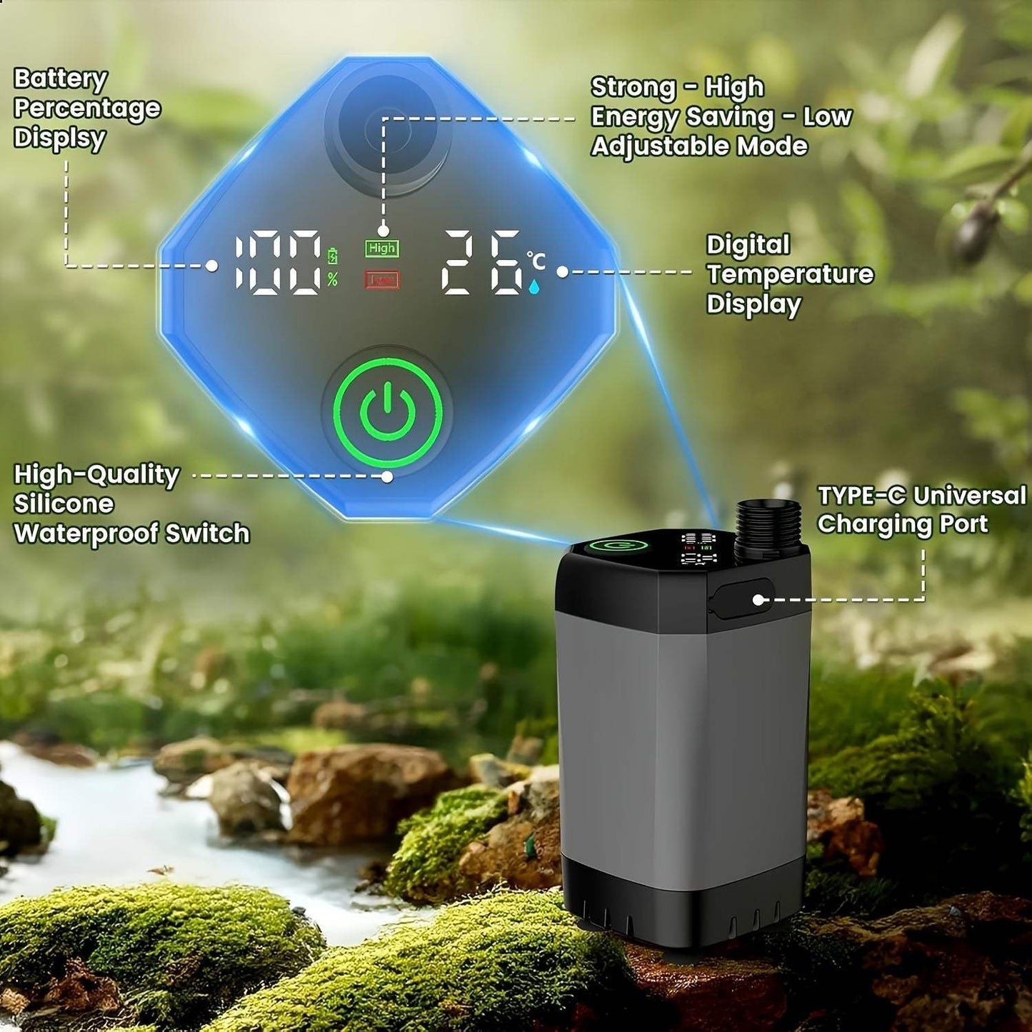 Electric Shower Pump - Portable, USB Rechargeable for Outdoor Use