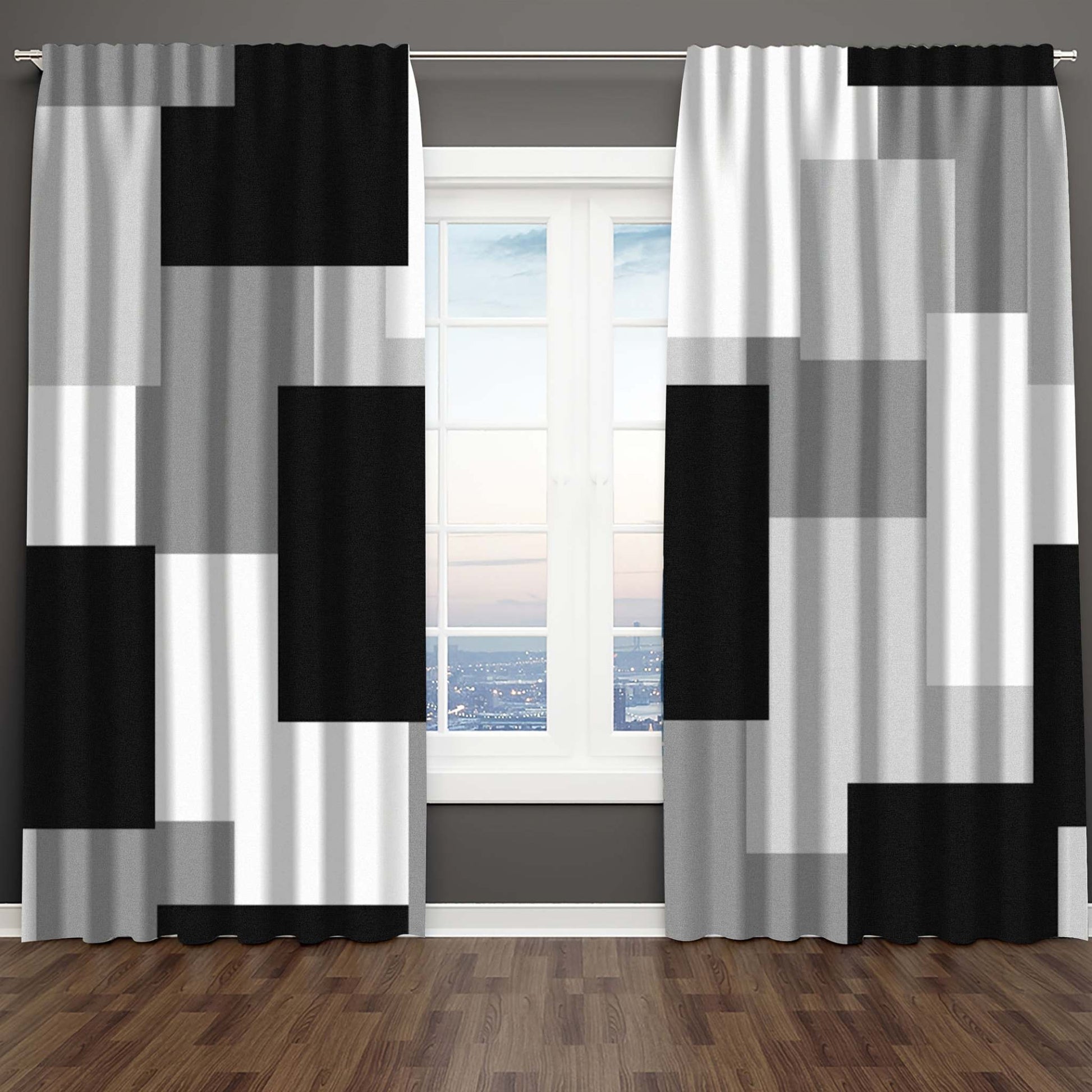 2pcs Modern plaid curtains in red and grey