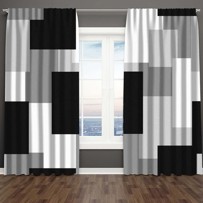 2pcs Modern plaid curtains in red and grey