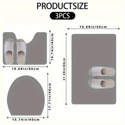 Bathroom Mat Set -  3 Pcs, Flannel Low Pile, 100% Polyester