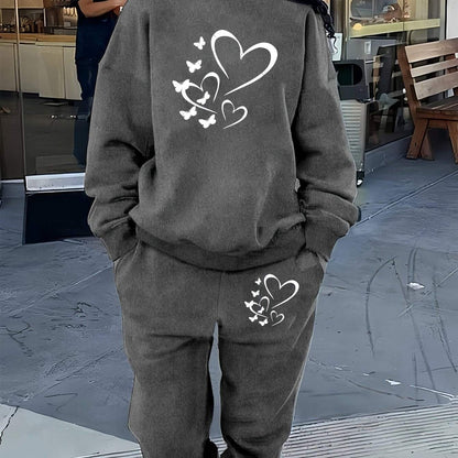 Women Cozy Heart Print Set