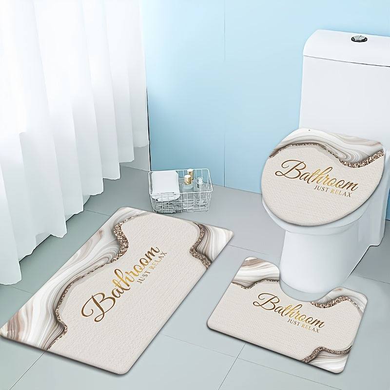 Bathroom Mat Set -  3 Pcs, Flannel Low Pile, 100% Polyester
