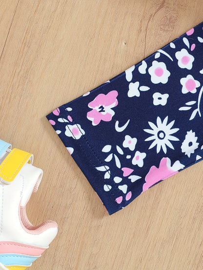 2 pcs Girls Party Outfit - Graphic Tee & Floral Leggings