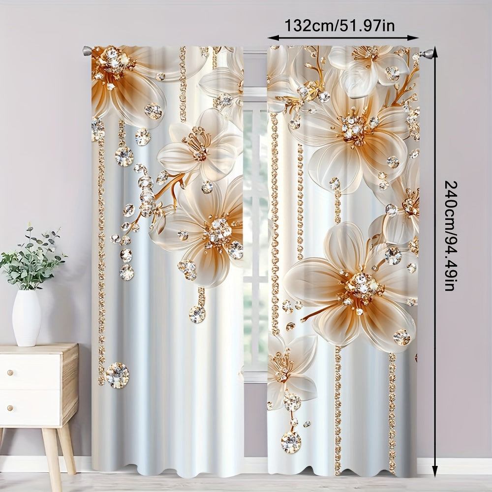 2 pcs, Floral Themed Drapes 