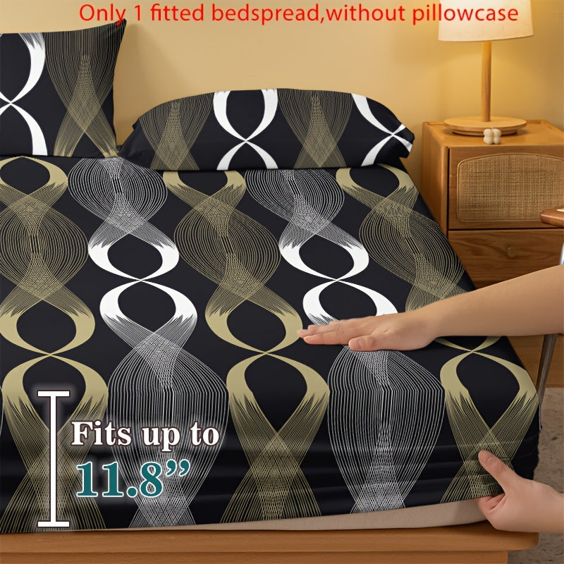 1 pc Simple Modern Style Cross Curve Pattern Printed Fleece Fitted Sheet - Bedroom Use Printed Bed Cover, Mattress Cover, Mattress Protector, Protective Cover, Bedding Accessories Do Not Include Pillowcase Can Be Sent as Gifts