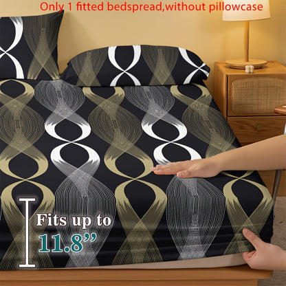 1 pc Simple Modern Style Cross Curve Pattern Printed Fleece Fitted Sheet - Bedroom Use Printed Bed Cover, Mattress Cover, Mattress Protector, Protective Cover, Bedding Accessories Do Not Include Pillowcase Can Be Sent as Gifts