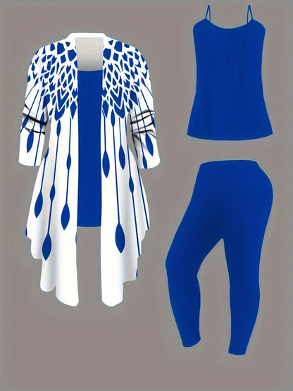 Plus Size Leopard Cardigan, Tank Top & Pants Set - Stretchy & Stylish