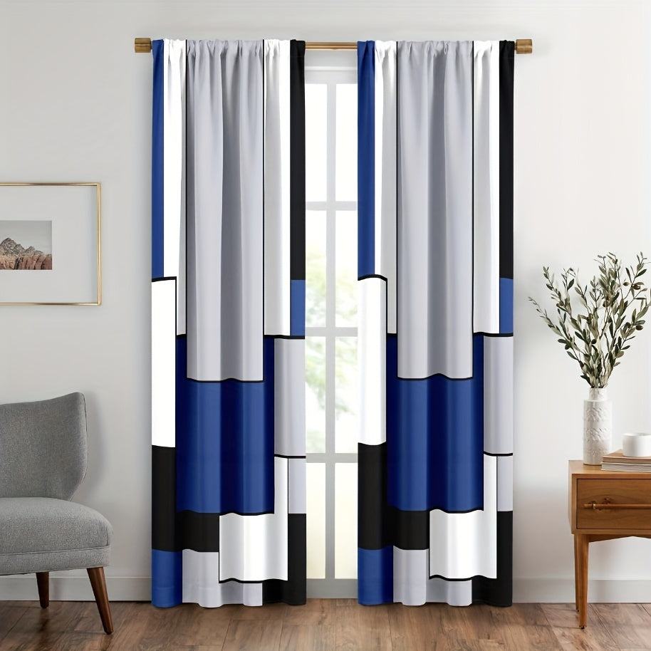 2pcs Modern plaid curtains in red and grey