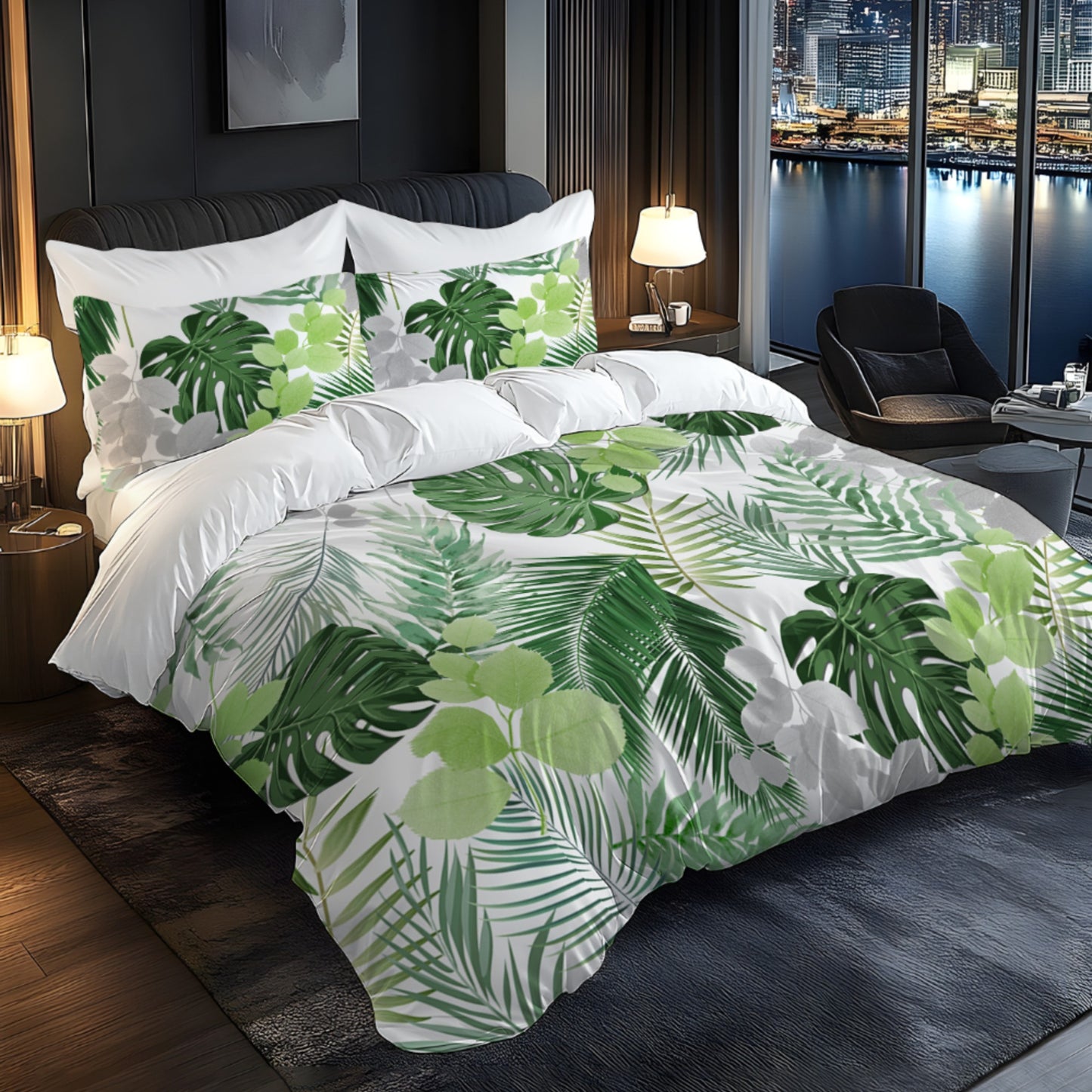 Dragon Blood Vine Green Bamboo Pattern - 1*Duvet Cover + 1/2 Pillowcases, Polyester