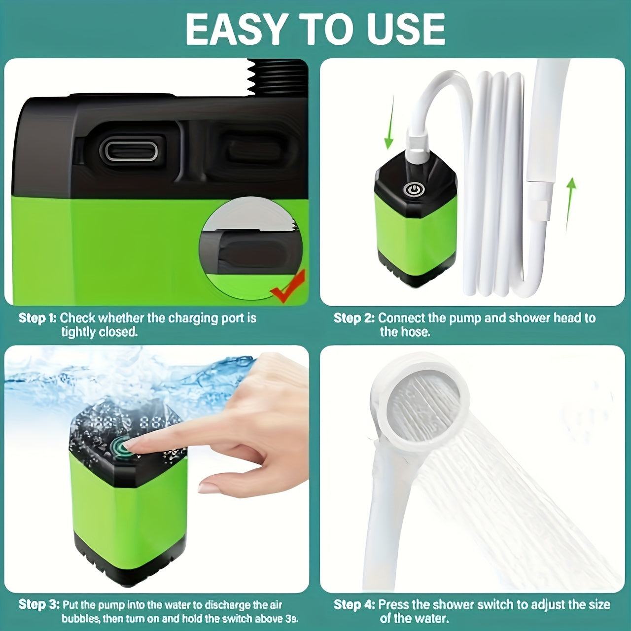 Electric Shower Pump - Portable, USB Rechargeable for Outdoor Use