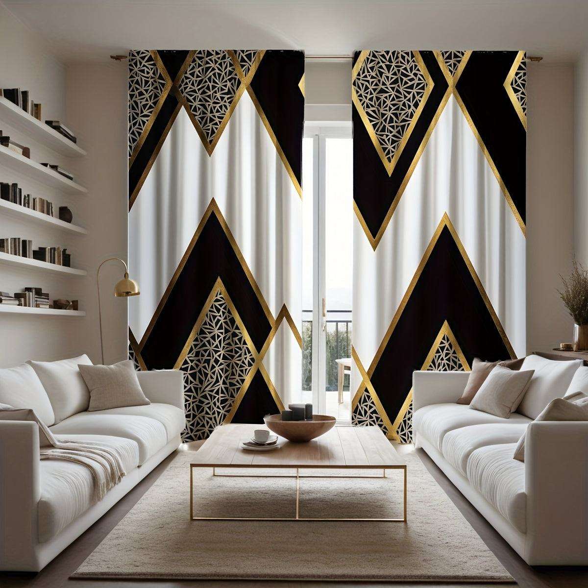 Black and Gold Geometric Curtains