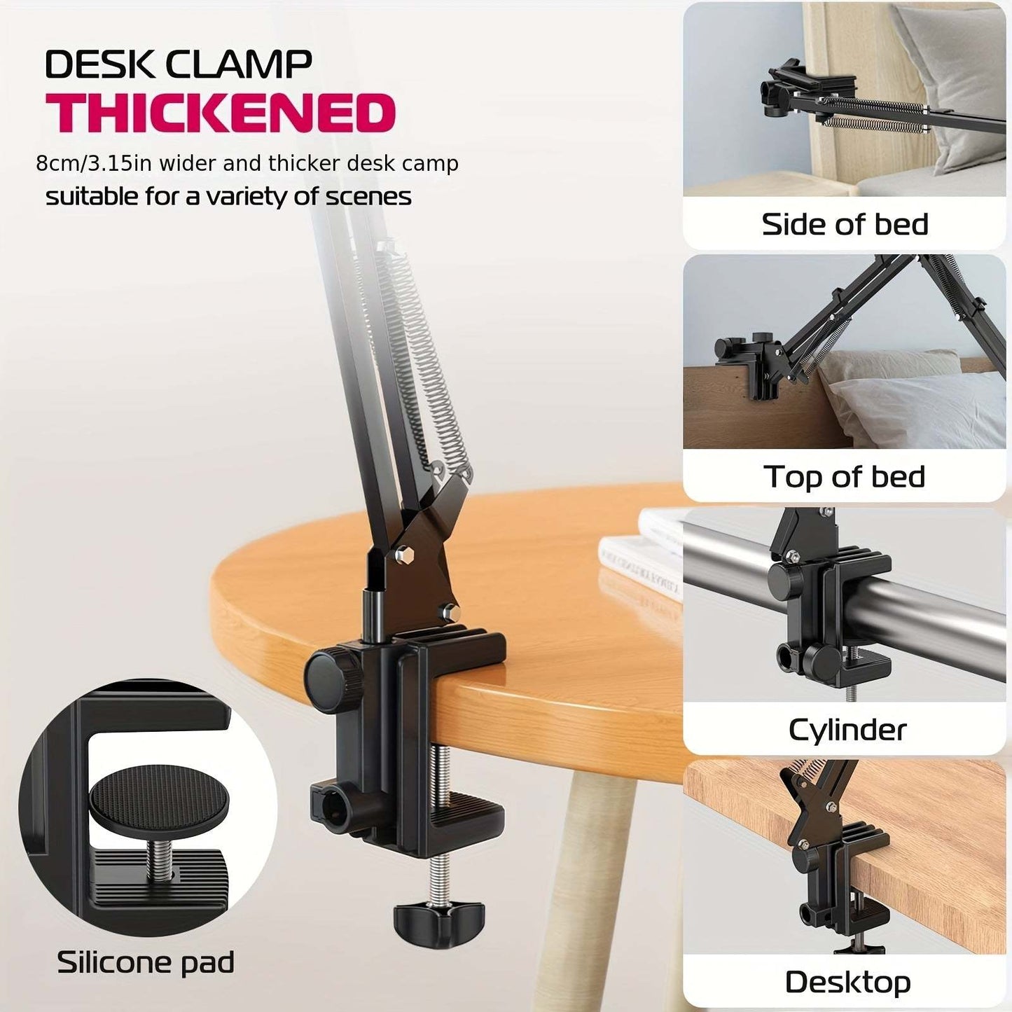 Phone Stand with Ring Light - Adjustable Aluminum Alloy, Desk Mount