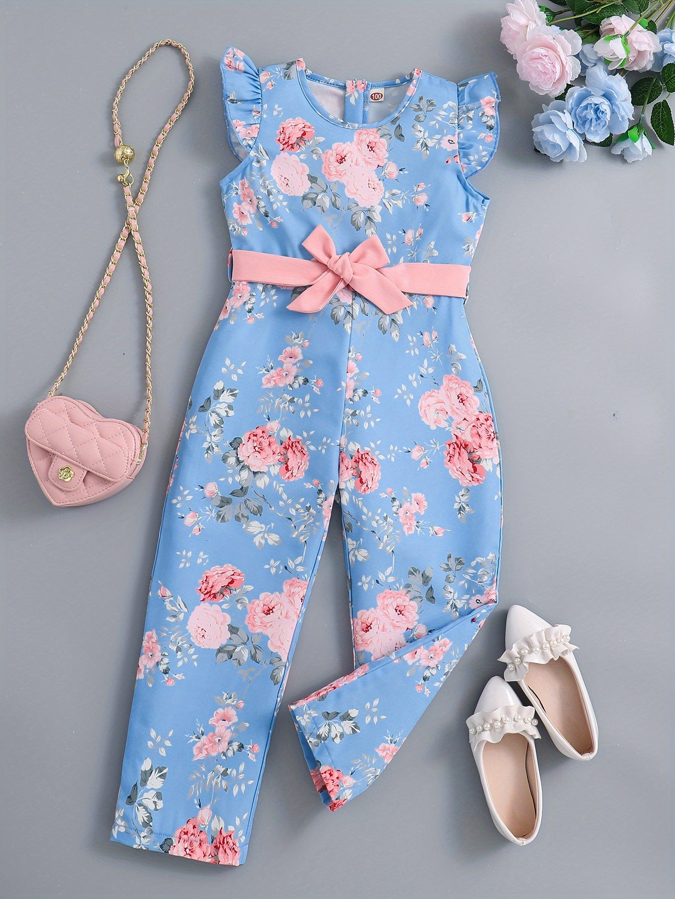 Girls Flutter Sleeve Jumpsuit