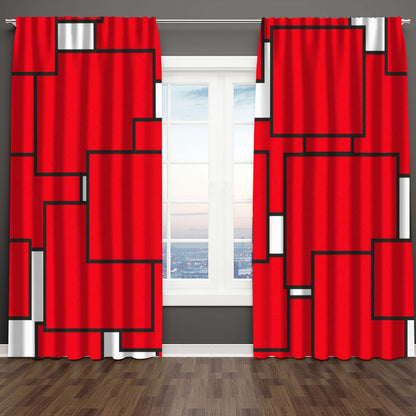 2pcs Modern plaid curtains in red and grey