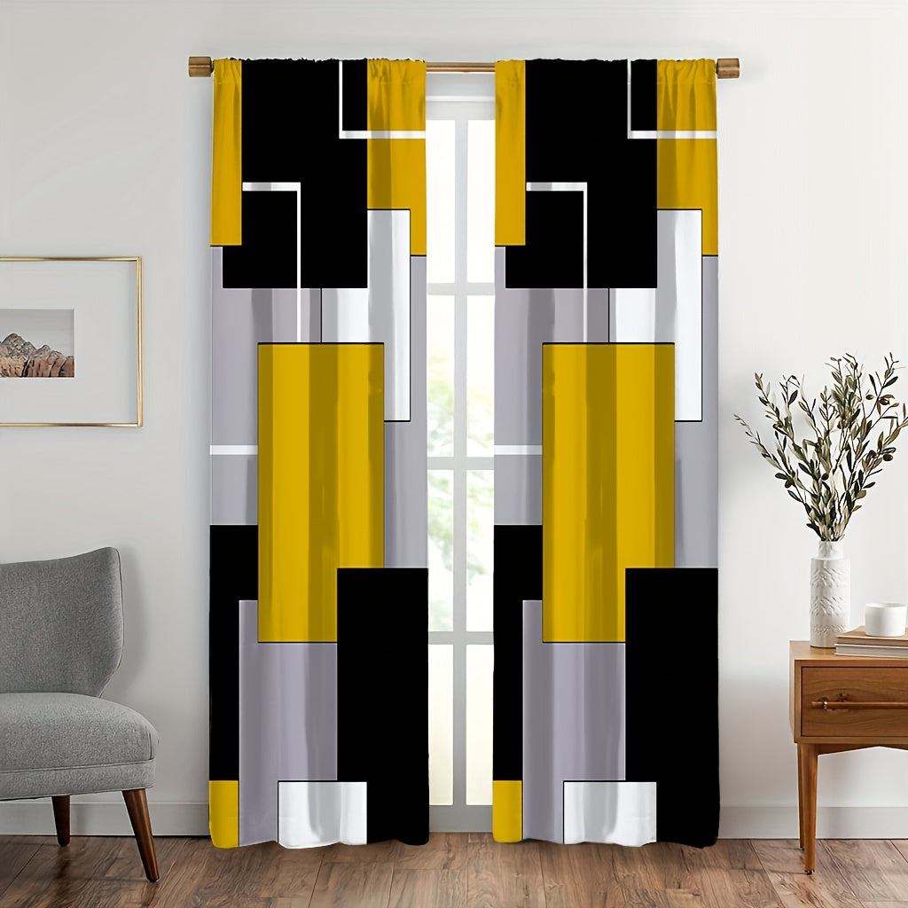 2pcs Modern plaid curtains in red and grey