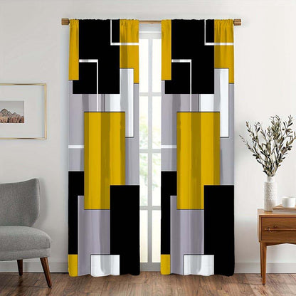 2pcs Modern plaid curtains in red and grey