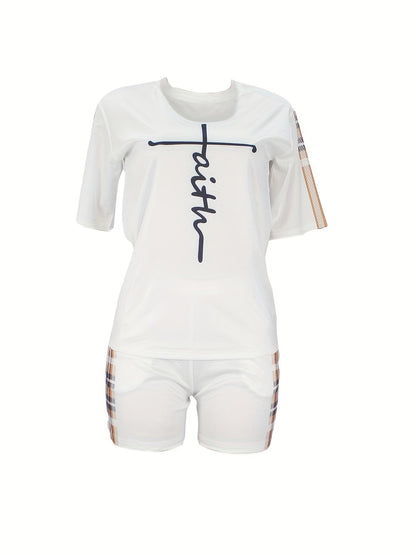 Plaid Two-Piece Faith Print Top & Pocket Shorts