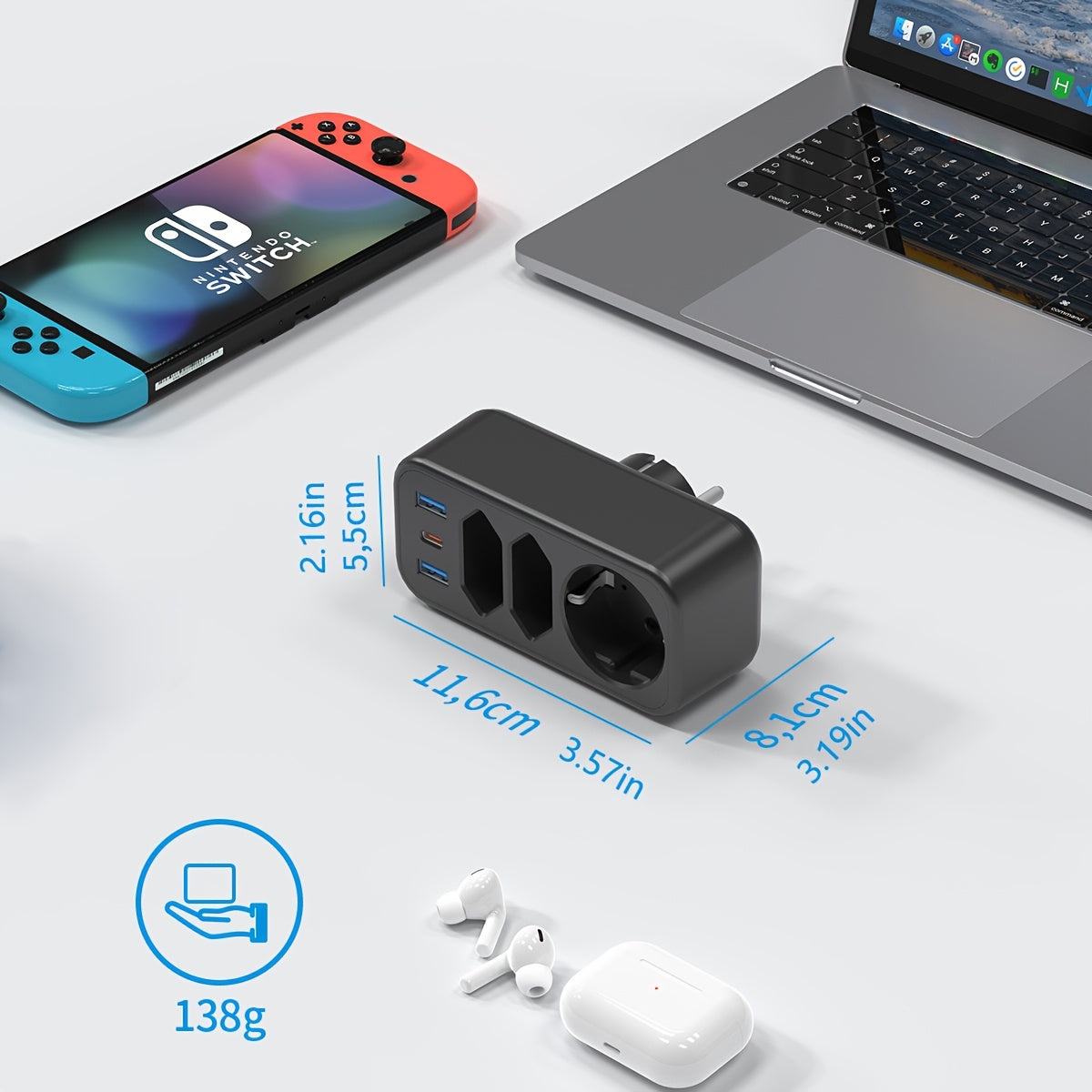 4000W Power Strip - STGAROT, 1 pc, 4 European Outlets, 16A 220-240V
