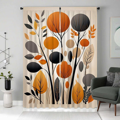 Abstract Orange Gray Leaf Curtains