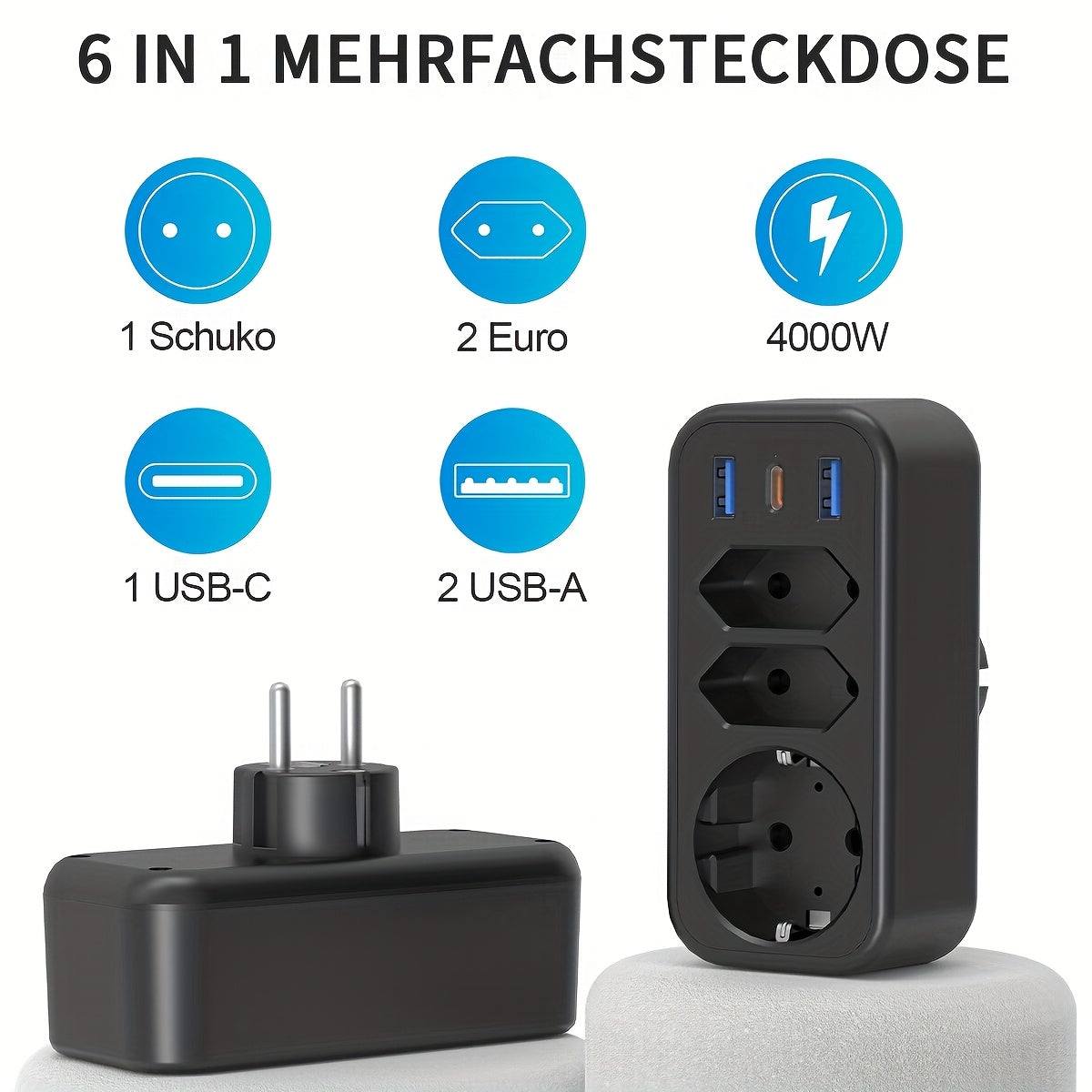 4000W Power Strip - STGAROT, 1 pc, 4 European Outlets, 16A 220-240V