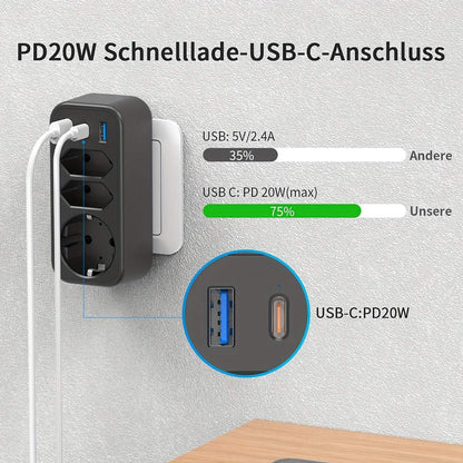4000W Power Strip - STGAROT, 1 pc, 4 European Outlets, 16A 220-240V