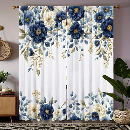 White Curtains with Blue Flowers