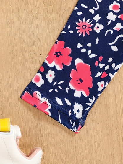 2 pcs Girls Party Outfit - Graphic Tee & Floral Leggings