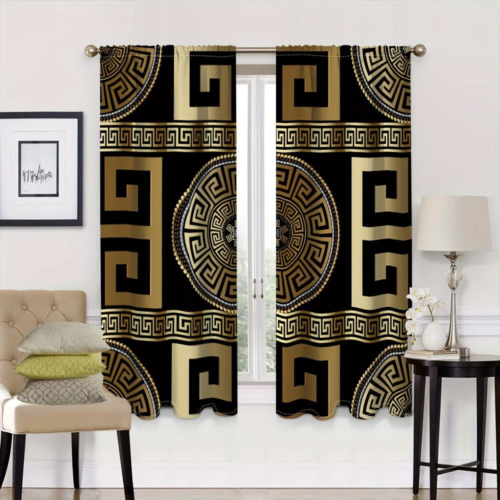 3D Golden and Black Modern Art Curtains