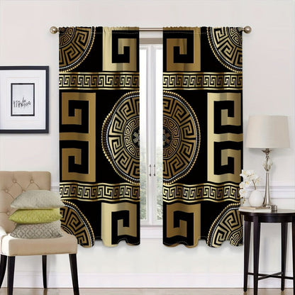 3D Golden and Black Modern Art Curtains