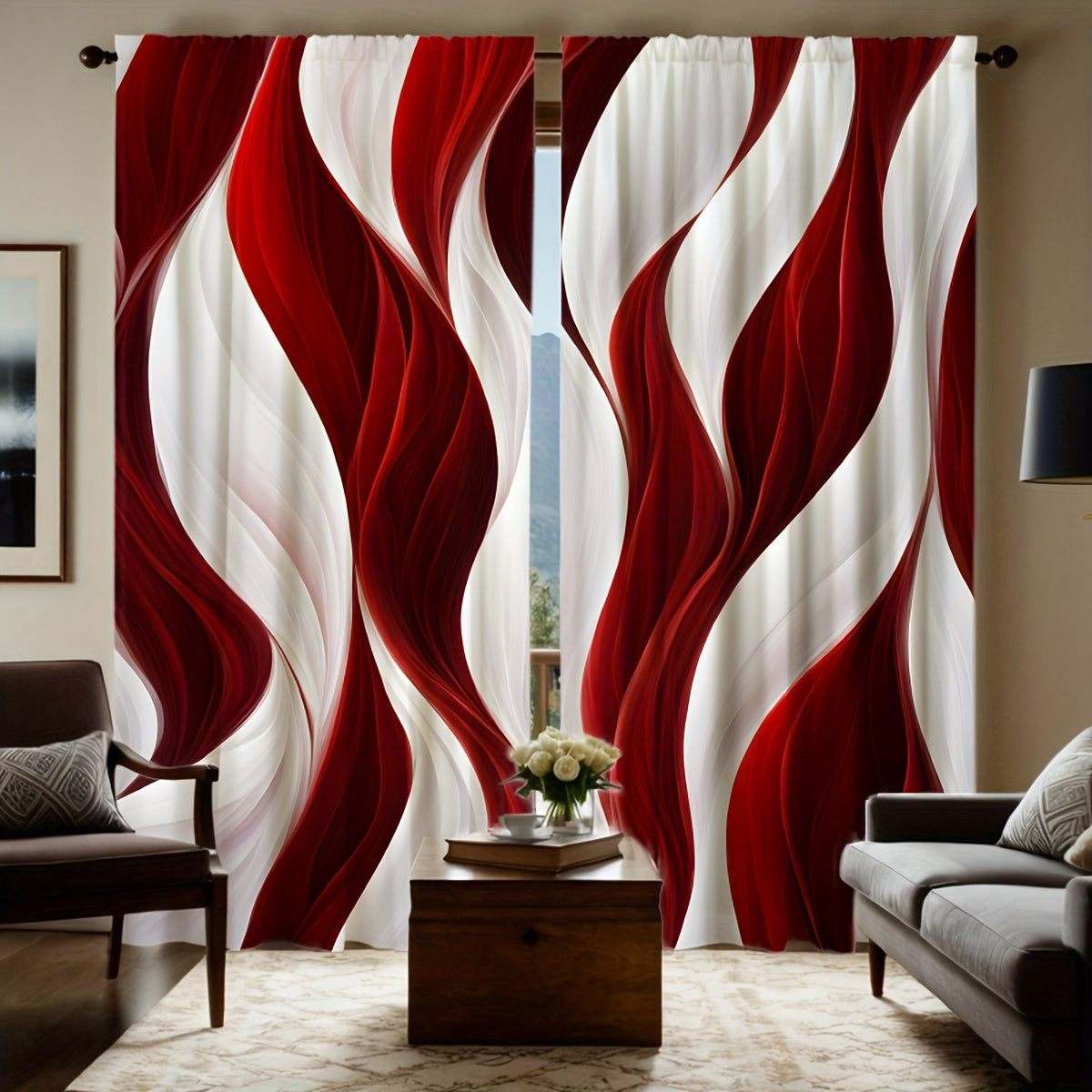Red and White Wave Curtains