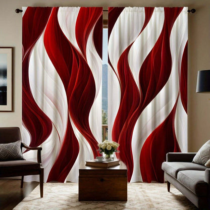 Red and White Wave Curtains