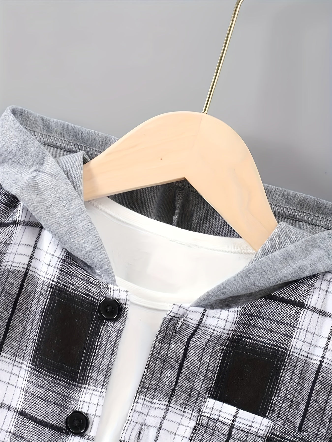 2 pcs Plaid Series Suit, Hooded Coat and Patchwork Pants Set