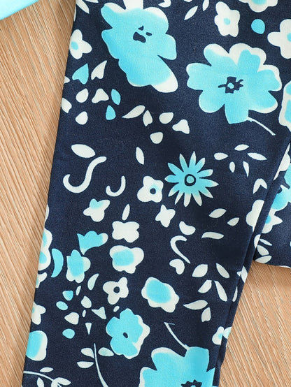 2 pcs Girls Party Outfit - Graphic Tee & Floral Leggings