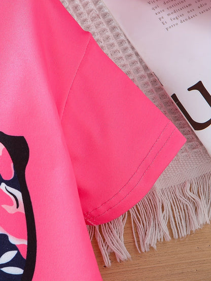 2 pcs Girls Party Outfit - Graphic Tee & Floral Leggings