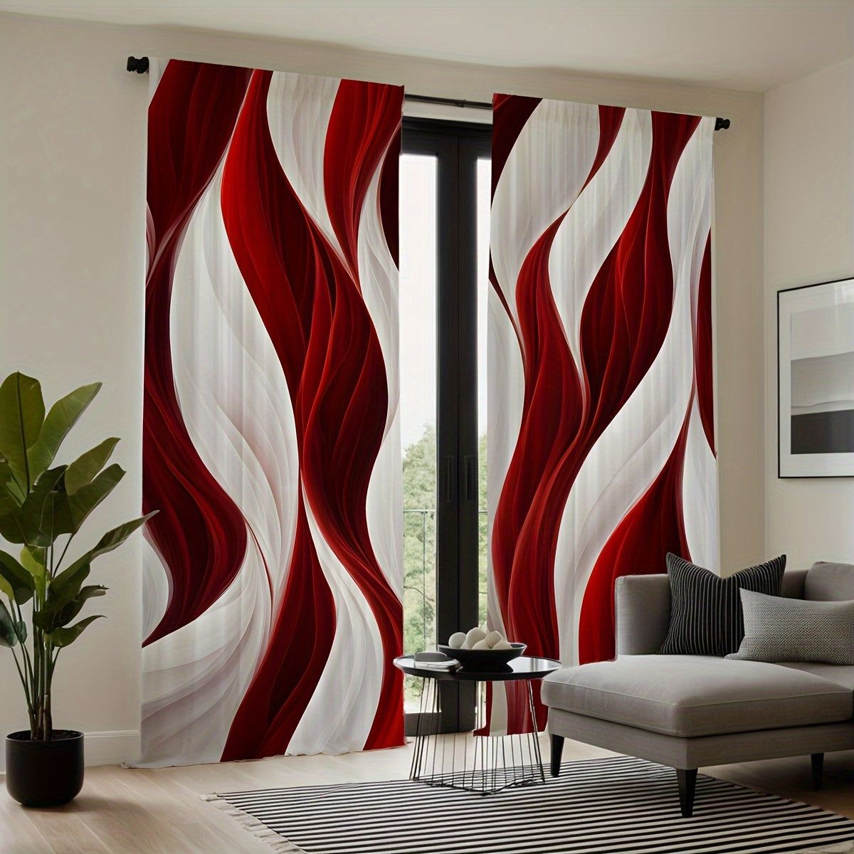 Red and White Wave Curtains