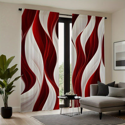 Red and White Wave Curtains