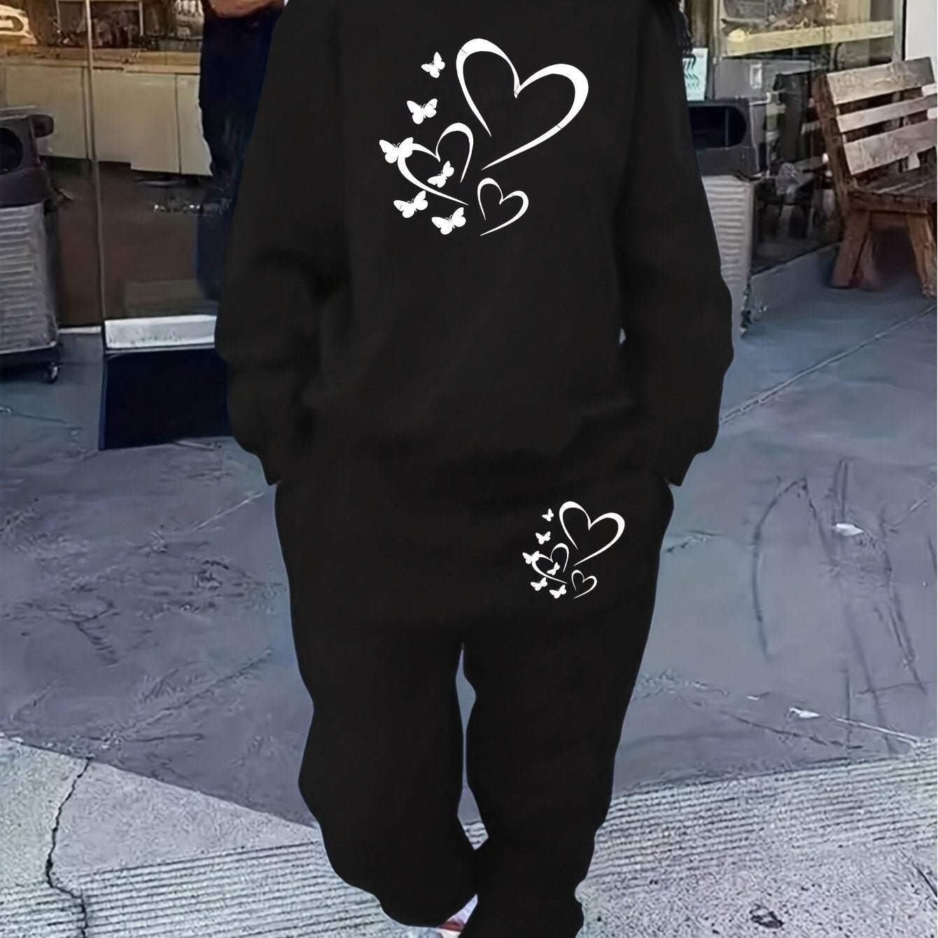 Women Cozy Heart Print Set