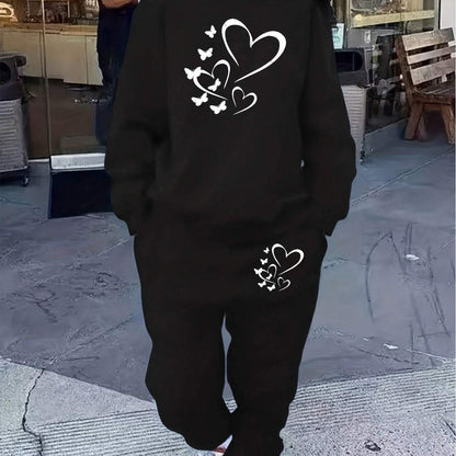 Women Cozy Heart Print Set