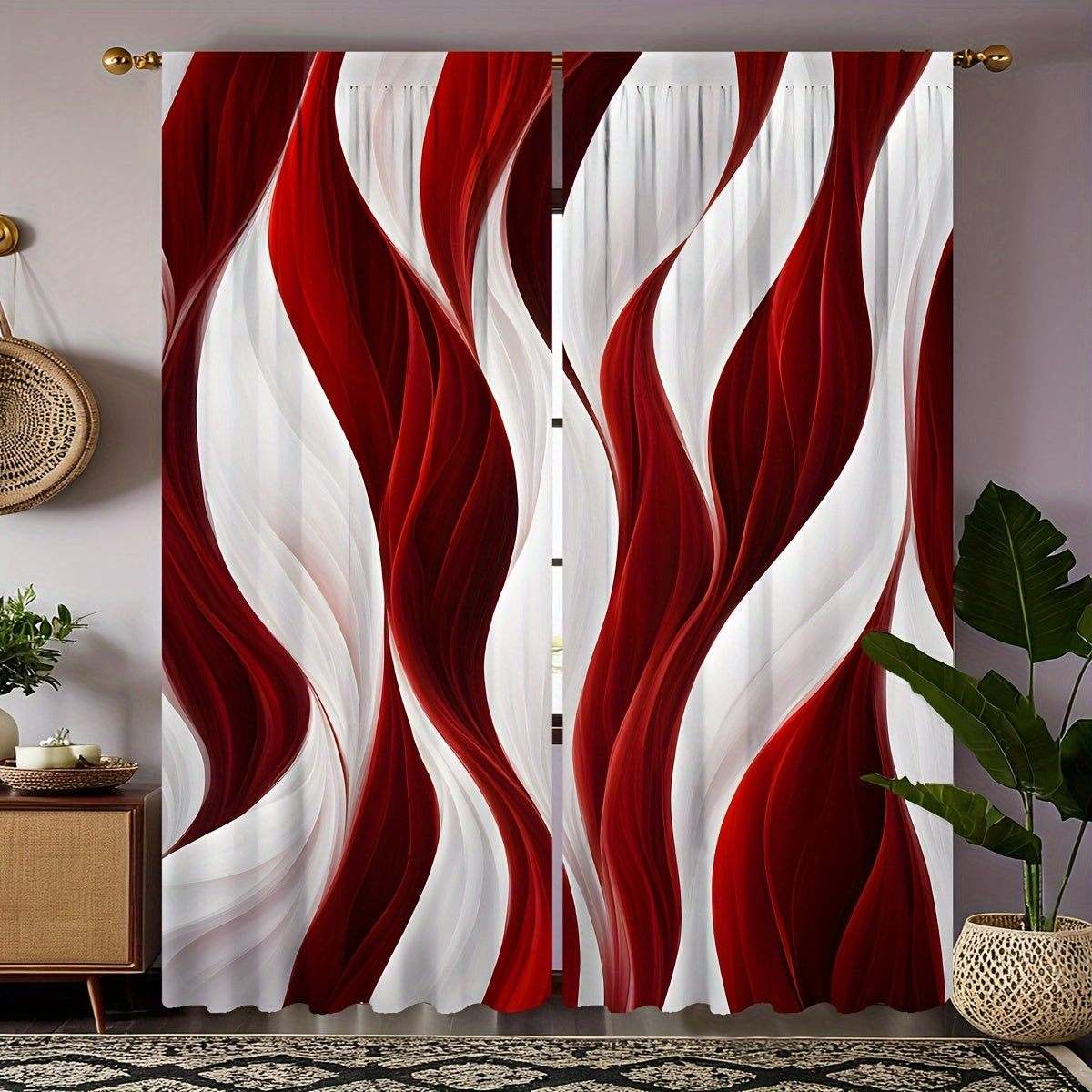 Red and White Wave Curtains