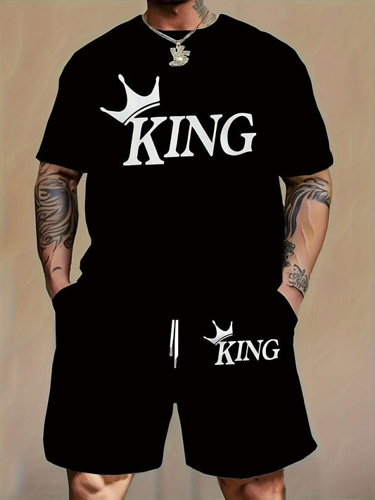 Men T-shirt set - Crown pattern 3D digital printing