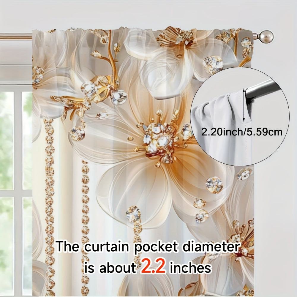 2 pcs, Floral Themed Drapes 