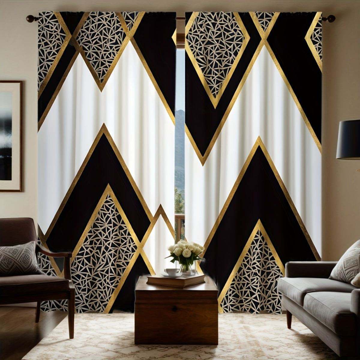 Black and Gold Geometric Curtains