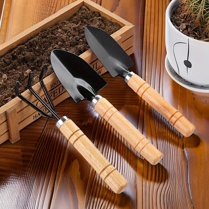 Mini Gardening Tool Set - 6 pcs. Metal & Wooden Hand Tools