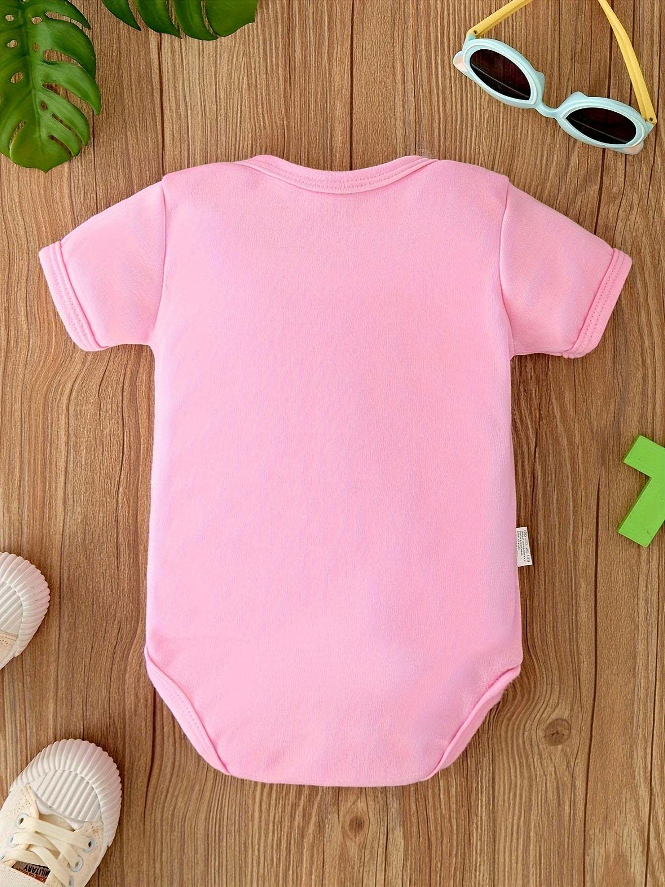 Pink Baby Bodysuit - Soft Polyester Crown & Heart Print Ideal