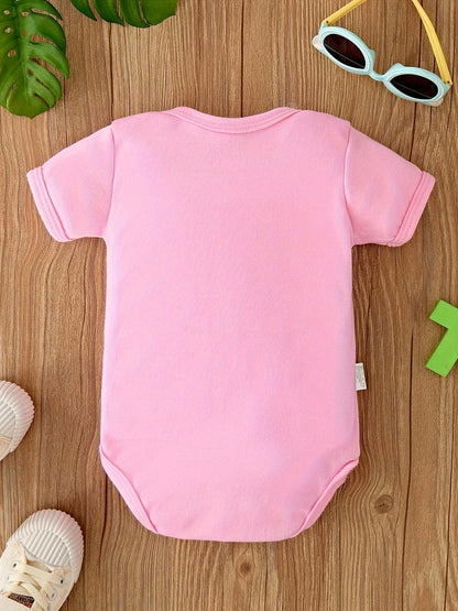 Pink Baby Bodysuit - Soft Polyester Crown & Heart Print Ideal