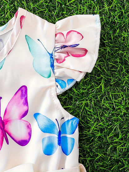 Girls Butterfly Print Dress and Hat Set - Adorable Holiday Outfit