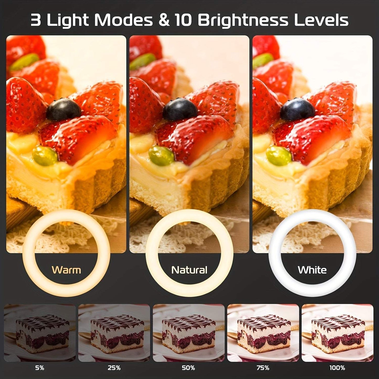 Phone Stand with Ring Light - Adjustable Aluminum Alloy, Desk Mount